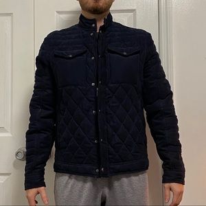 Dark blue faux suede quilted jacket